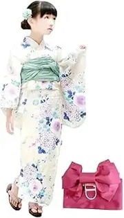 [DYZANOROKY] Yukata, Girls, Women's, Children's Clothing, Adult, Junior, 2-piece Set, Sash, Kimono, Parent-child Clothing, 100% Cotton, Foil Stamping, White, Floral Pattern, Cute, Festivals, Summer