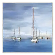 Hamptons Sailing Boat Coast Framed Canvas 100 cm - Wall Art
