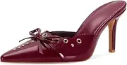 [DOEYG] Women Pointed Toe Bow Heels Mules Slip on Stiletto Heels Sandals Dress Party Wedding Studded Heels Pumps