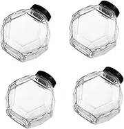 VINTORKY 4pcs Transparent Honey Jar Clear Glass Bee Honey Bottles with Lids for Home Restaurant and Hotel Use Easy to Clean for Daily