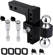 Adjustable Trailer Hitch (Fit 2 Inch Receiver) Dual Solid Ball 2" and 2-5/16"(12,000 LBS GTW), 6" Drop & Rise Heavy Duty Aluminum Tow Hitch with 4 Silencer Pads and 2 Locking Hitch Pin