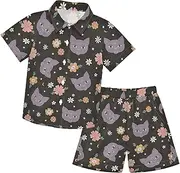 [Caihoyu] Big Boy Short Sleeve Button Down Tops + Shorts Set Toddler Little Boys Outfit Summer Outfit