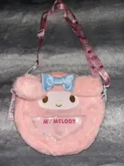 Sanrio NWT My Melody Face Plush Crossbody Adjustable Strap Clear Pocket
