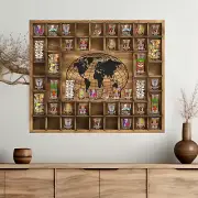 Large World Map 44 Slots Shot Glass Display Case 28 X 23'' Rustic Wood Shot Glas