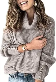 [Valtorixia] Winter Slouchy Loose Knit Sweaters for Women's Turtleneck Chunky Pullover Sweaters Cowl Neck Long Sleeve