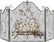 Fireplace Screen Guard, Fire Guard 3 Panel Fire Safe Guard, Foldable Iron Fireplace Screen with Metal Mesh, Freestanding Spark Guard for Living Room Fireplace, Outdoor Grill, Red Copper (Col