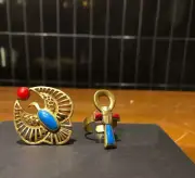 Egyptian-Inspired Copper Rings - Unique Bird and Ankh Designs with Gemstones