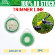 2X Garden Trimmer Line 8m Green Whipper Snipper Cord Wire Brushcutter 3mm Width