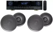 Rockville SINGMIX 5 Bluetooth Home Receiver Amp+(4) 6.5" Black Ceiling Speakers