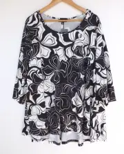 New Autograph Top L Black White Ruffle Back Hem feels like stretchy swim fabric