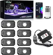 [YiLaie] RGB LED Rock Lights Kit 8Pods with APP/RF Remote Control, Upgraded Underglow Multicolor LED Light Pod with Flashing Music Mode, Rock Lights for Truck ATV UTV RZR SUV, IP68