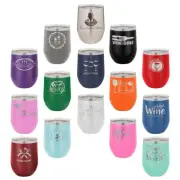 Six laser engraved stainless steel wine glasses / stemless / personalized maid
