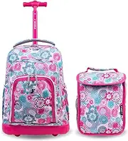 [J World New York] J World Lollipop Kids Rolling Backpack & Lunch Bag Set for Elementary School. Carry-On Suitcase with Wheels, Blue Raspberry, One Size, Lollipop Kids Rolling Backpack & Lunch Bag Set