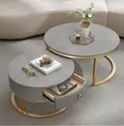 Set of 2 Real Marble Round Nesting Coffee Table