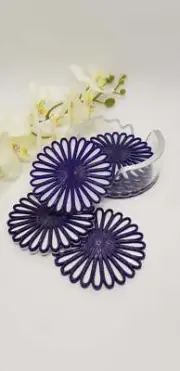 Handcrafted Violet Glitter Daisy Resin Coasters & Coaster Holder Set