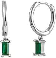 [Saint Raphaël] Baguette Crystal Huggie Earrings for Women, Small Hoop Earrings, Hypoallergenic Sleeper