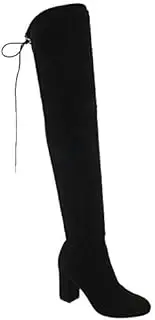 [ShoBeautiful] Women's Thigh High Boots Stretchy Over The Knee Chunky Block Heel Boots, Black, 10