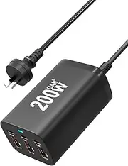 USB C Fast Charger 200W Portable Charging Station Hub Block, 6 Port GaN Wall Charger Power Strip Adapter Plug Cube Brick for iPad iPhone 16 15 14 13 12 Pro Max Samsung Galaxy, Google Pixel, Motorola