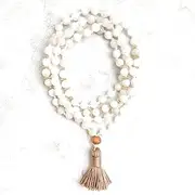 [Generic] Moonstone Mala Necklace | 8 mm Mala Beads Necklace | Mala Beads 108 | Japa Mala | Knotted Mala | Beaded Mala | 6mm Mala | Moonsgtone Necklace, White, 8 mm, Gemstone, gemstone