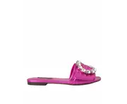 Dolce & Gabbana Fuchsia Crystal Leather Flats Sandals Shoes