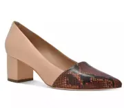 JOAN OLOFF Women's ROSELYN Block Mid Heel Leather Pump Snakeprint Nude US 8 $295