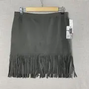 Karen Kane Skirt Womens M Gray Faux Suede Fringe Pull On Stretch USA NWT
