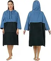 Zingtto Surf Poncho Changing Robe, 3/4 Sleeve Extra Large Thick Hoodie Towel Poncho for Men Women Beach Swimming, 39"x33", Black Blue