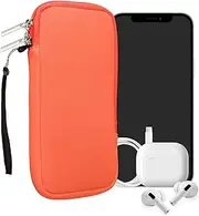 kwmobile Neoprene Phone Pouch Size XL - 6.7/6.8" - Universal Cell Sleeve Mobile Bag with Zipper, Wrist Strap - Neon Coral