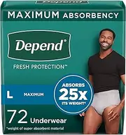 Depend FIT-Flex Incontinence Underwear for Men, Maximum Absorbency, Grey, Large, 72 Count