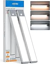 65 LED Under Cabinet Lighting 2 Packs, Dimmable Motion Sensor Closet Lights, 2500mAh Rechargeable Under Counter Lights, Wireless Lights for Drawer, Kitchen, Hallway, 3 Color Temperatures, 13.2 inch