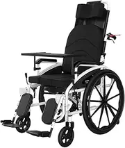 Wheelchair High Back Fully Reclining Wheelchair Commode Bathroom Shower Chair Foldable Manual Wheelchair W/Swing Away Elevating Foot Rest & Handbrake for Elderly Driving Trolley