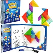 Coogam Magnetic Travel Tangram Puzzle, Road Trip Tango Puzzle Pattern Blocks Shape Jigsaw Books with 360 Challenges, Educational Toy Kids Adults