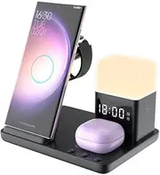 DGBAY 6 in 1 Charging Station with Clock, Samsung Wireless Charger with Night Light, 20W Fast Charger for Samsung Galaxy S25 S24 Ultra S23 S22, Watch 7/6/5/Pro, Galaxy Buds3 Pro