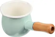 STOBAZA Enamel Milk Pan 10cm Small Saucepan Enamelware Butter Warmer Mini Cooking Pot with Wooden Handle for Heating Melting Boiling Light Green
