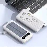 White 10000mAh Power Bank Portable Charger Built-in Cables LED Display Powerbank Solar