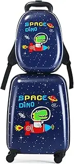 [PLMKO] Kids Carry on Luggage Set 2 Pieces of 18-Inch Suitcase and 12-Inch Backpack Boy and Girl School Travel Cartoon Trolley Case