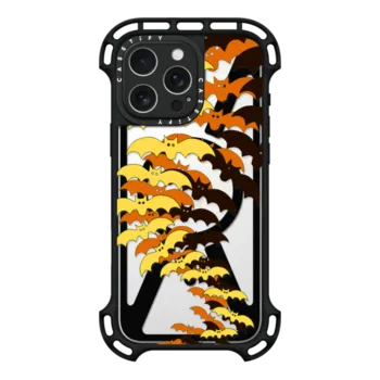 iPhone 16 Pro Max Ultra Bounce Case MagSafe Compatible GONE BATTY 3, HALLOWEEN BATS SPOOKY ORANGE YELLOW BLACK SCARY CREEPY TRANSPARENT