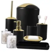 9PC Black and Gold Bathroom Accessories Set - Trash Can, Soap Black Gold