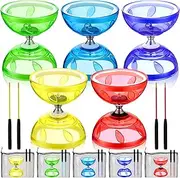 Hungdao 5 Set Chinese Diabolo Set Triple Bearing Chinese Yoyo 5” Multi Colors Diabolo Big Diabolo Yoyo Toy with 5 Pairs Fiberglass Sticks, 5 Mesh Drawstring Bags and 5 Strings