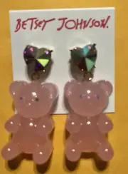 Betsey Johnson Pink Resin Gummy Bear Drop Earrings Crystal Hearts NEW/NWT HTF