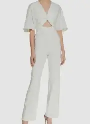 $220 Aidan Mattox Womens White V-Neck Twist-Front Dolman-Sleeve Jumpsuit Size 10