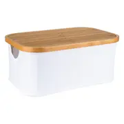 White Fabric Bamboo Linen Storage Basket - Small