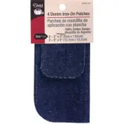 Dritz Denim Iron-On Patches (2) 2"X3" & (2) 5"X5" 4/Pkg-Dark Blue