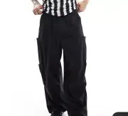 ASOS DESIGN oversized balloon parachute cargo pants in black- SIZE MEDIUM