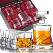 Unique Everest Whiskey Decanter Sets for Men with 4 Glasses in Wooden Gift Bo...