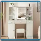 Large Dressing Table Stool Set With Smart LED Mirror + Drawer Makeup Vanity Desk