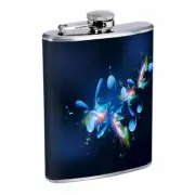 Blue Flower Abstract Em1 Flask 8oz Stainless Steel Hip Drinking Whiskey