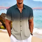 Men's Gradient Geometric Pattern Shirt Button Up Shirt Short Sleeve Fashion Designer Casual Outdoor Casual Summer Spring Turndown Print Blue Dark Green Purple
