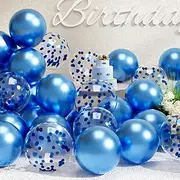 [SUWEN] Blue Balloons and Confetti Balloons Set 47PCS Shiny Latex Helium Blue Balloon for Birthday Graduation Anniversary Party Decorations