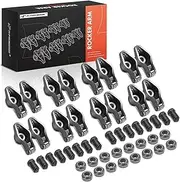 A-Premium 16Pcs Alloy Steel Engine Roller Tip Rocker Arms with Self-aligning Compatible with Chevy SBC 350, 1.6 Ratio, 3/8" Studs